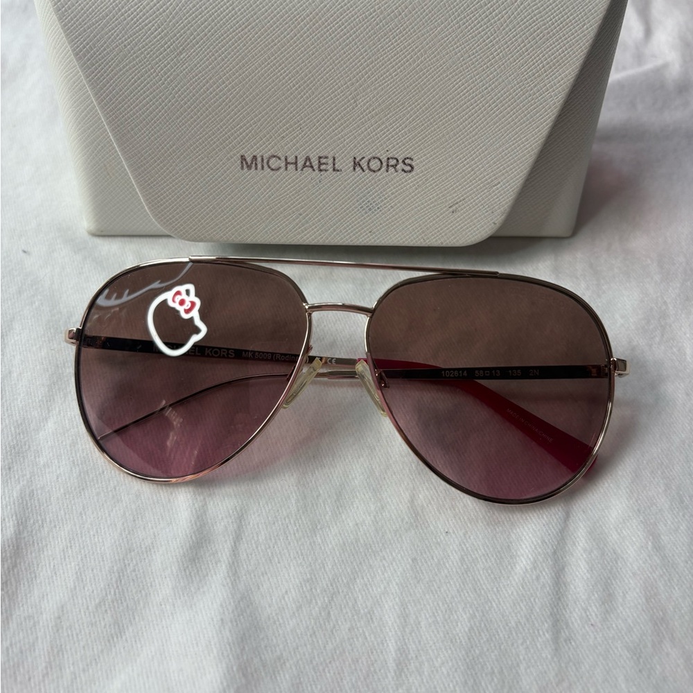 Michael Kors Gold Aviator Sunglasses with Rose Lenses